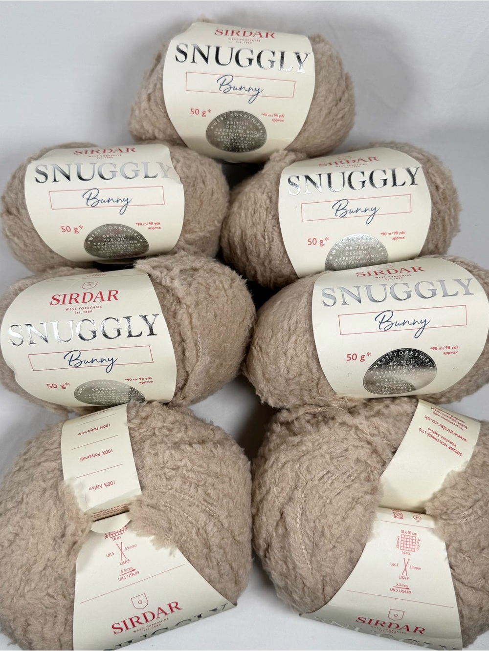 Sirdar Snuggly Bunny Plush Yarn, 7 balls/skeins - 100% Nylon, Light Brown